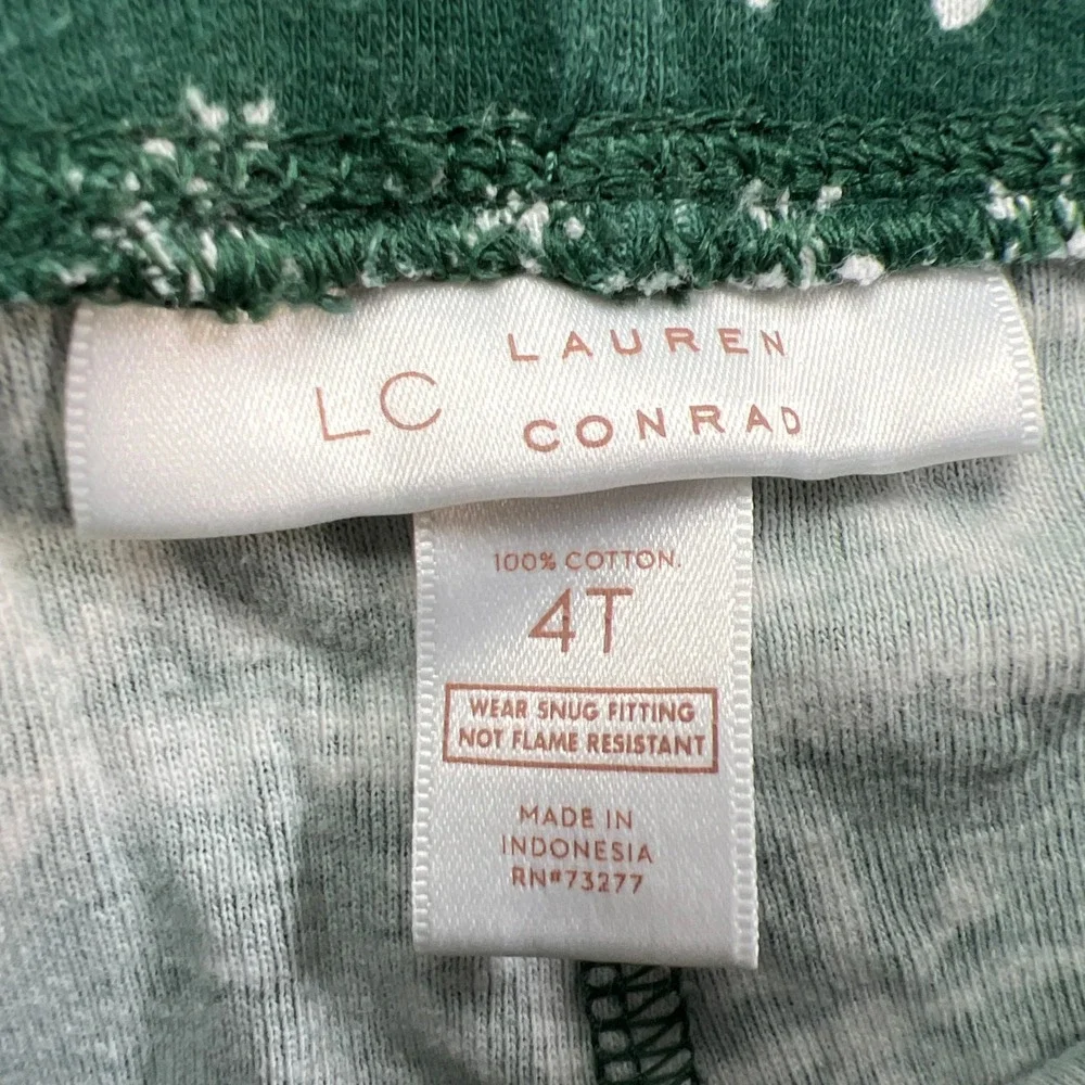 LC Lauren Conrad 2 Piece Pajama Set Kids 4t Green Fair Isle Cotton Sleep Wear